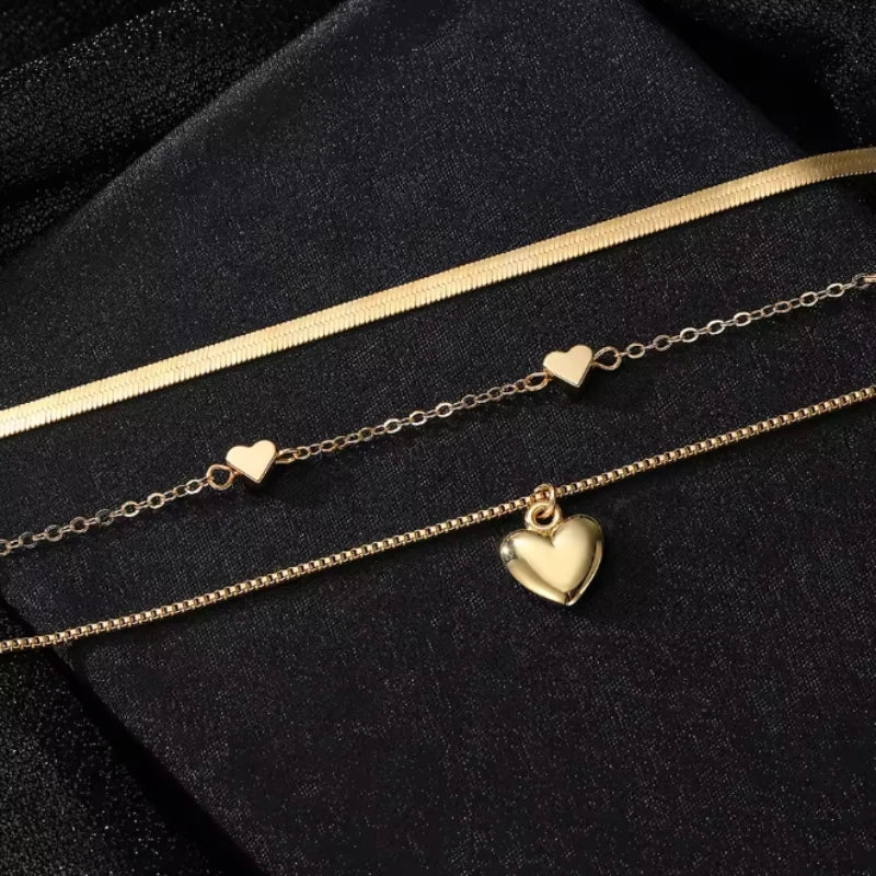 Golden Hearts Layered Necklace