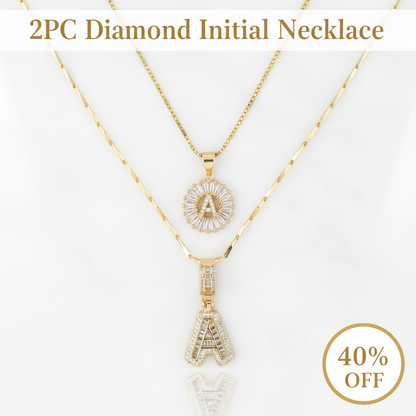 2PC Diamond Initial Necklace