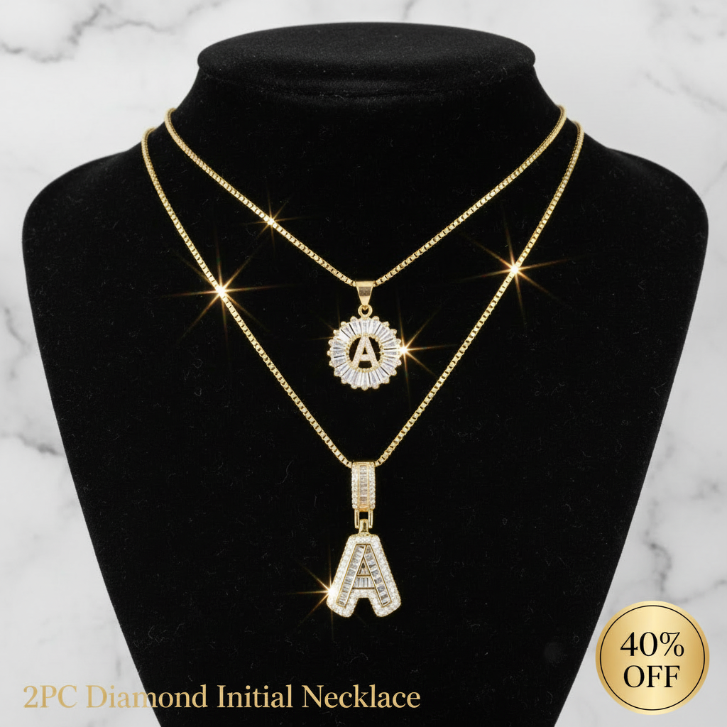 2PC Diamond Initial Necklace