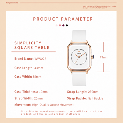 WWOOR Velora – Women's Square Quartz Watch