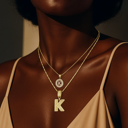 2PC Diamond Initial Necklace