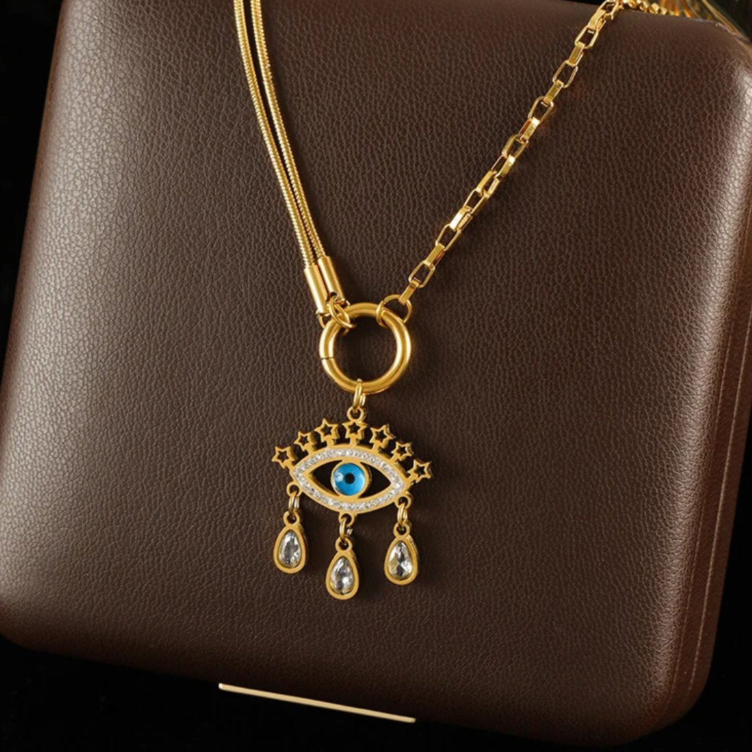 Ganemly Evil Eye Star Drop Necklace