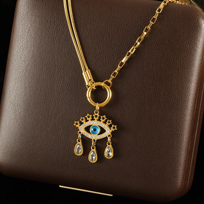Ganemly Evil Eye Star Drop Necklace