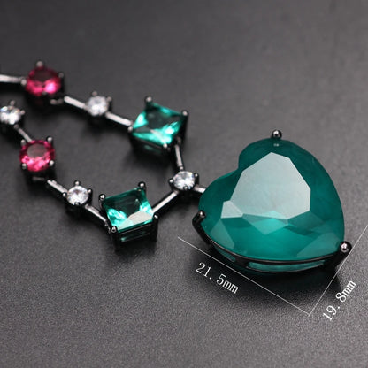 Crystal Heart Pendant Necklace — Cubic Zirconia & Color Stone