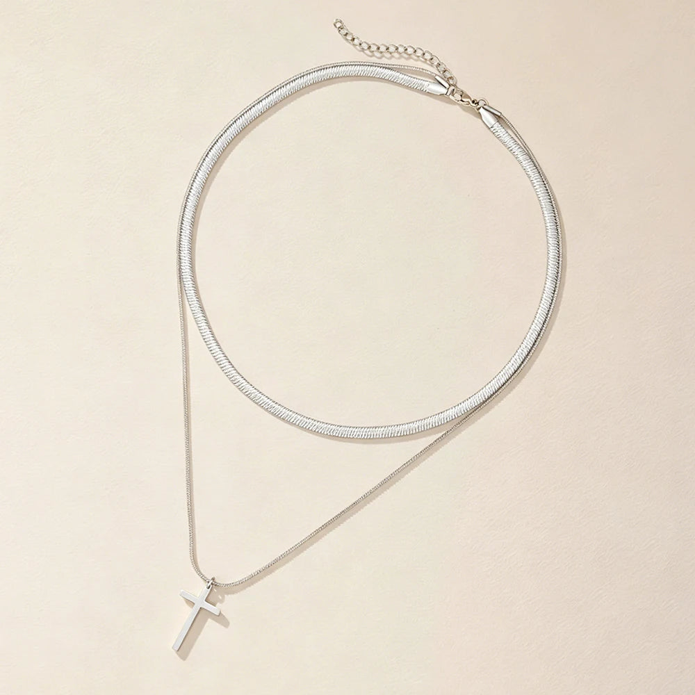 Golden Faith Herringbone Cross Necklace