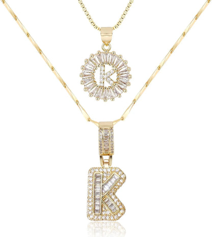 2PC Diamond Initial Necklace