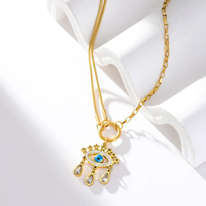 Ganemly Evil Eye Star Drop Necklace