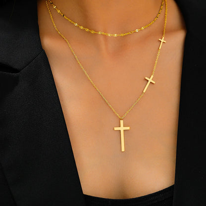Dotifi Triple Cross Layered Necklace