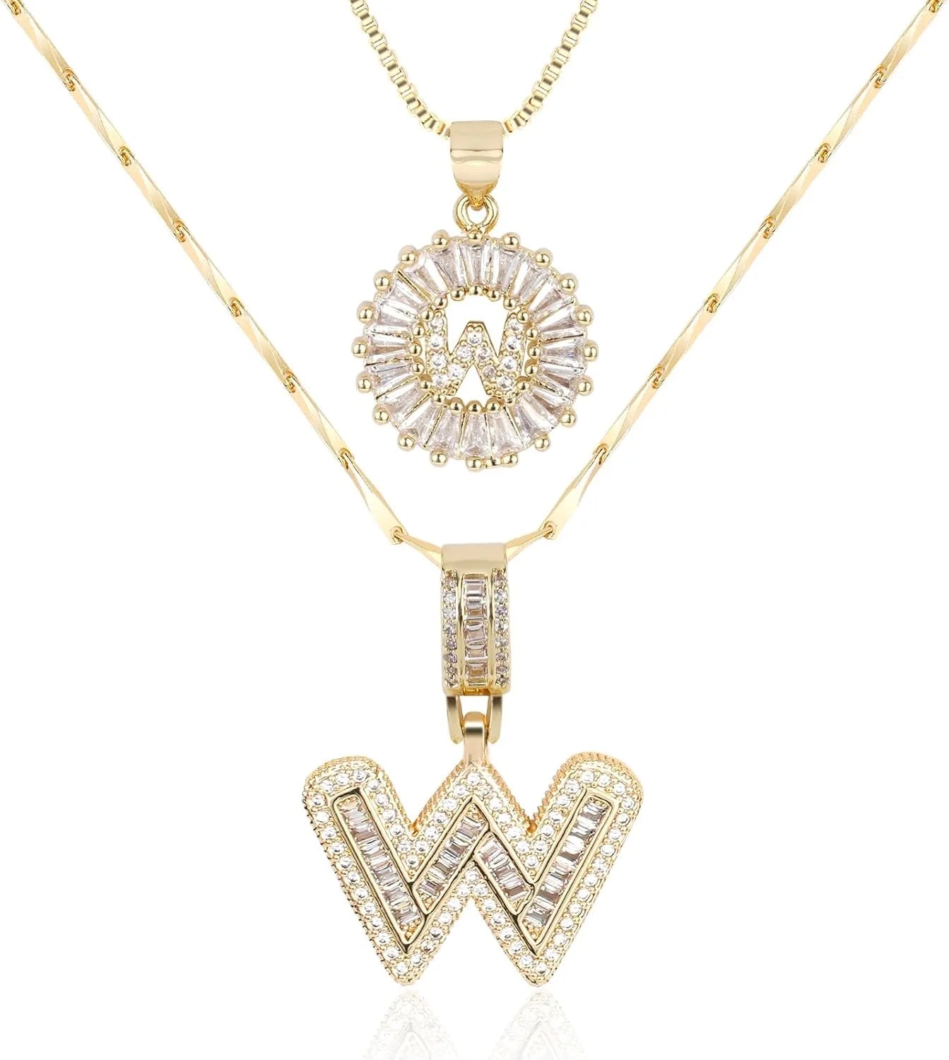 2PC Diamond Initial Necklace