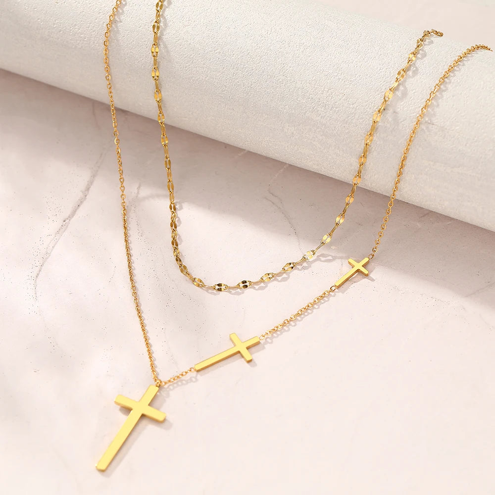 Dotifi Triple Cross Layered Necklace