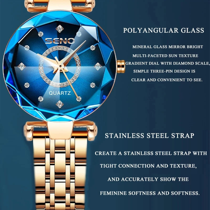 Ocean Star Crystal Watch - Luxury Rose Gold Women's Bracelet Watch
