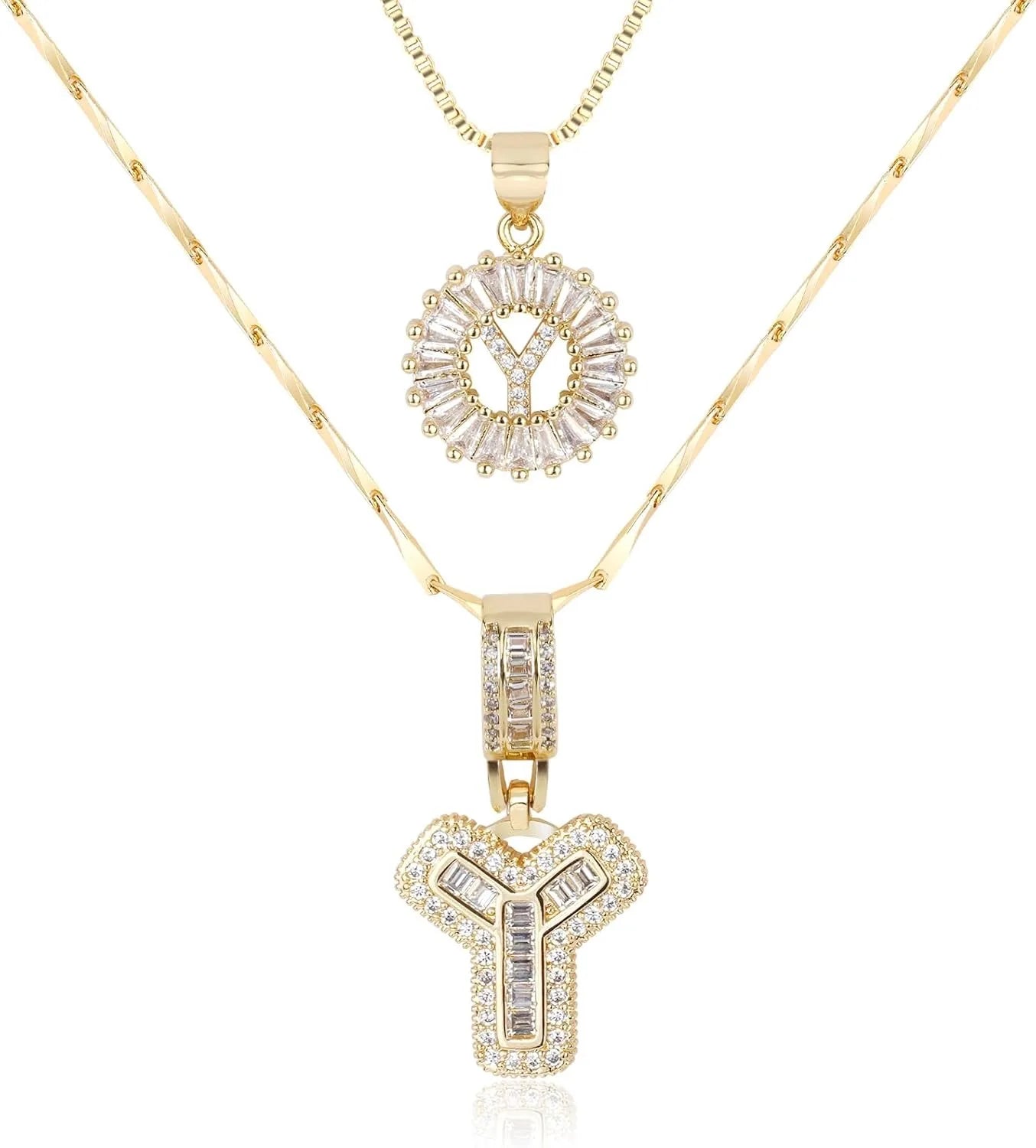 2PC Diamond Initial Necklace