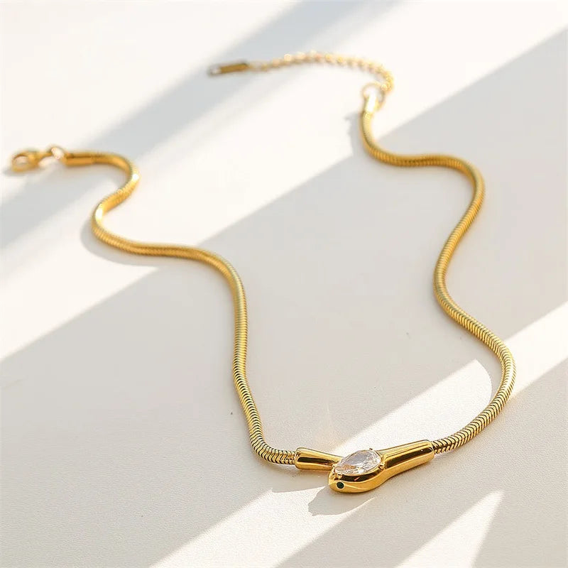 Ganemly Crystal Drop Snake Chain Necklace