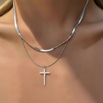 Golden Faith Herringbone Cross Necklace