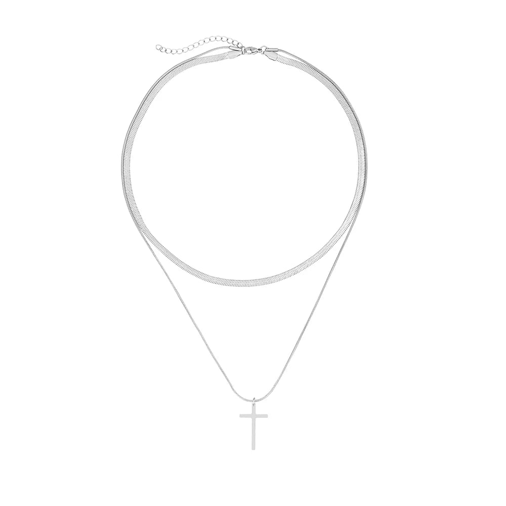Golden Faith Herringbone Cross Necklace
