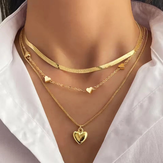 Golden Hearts Layered Necklace