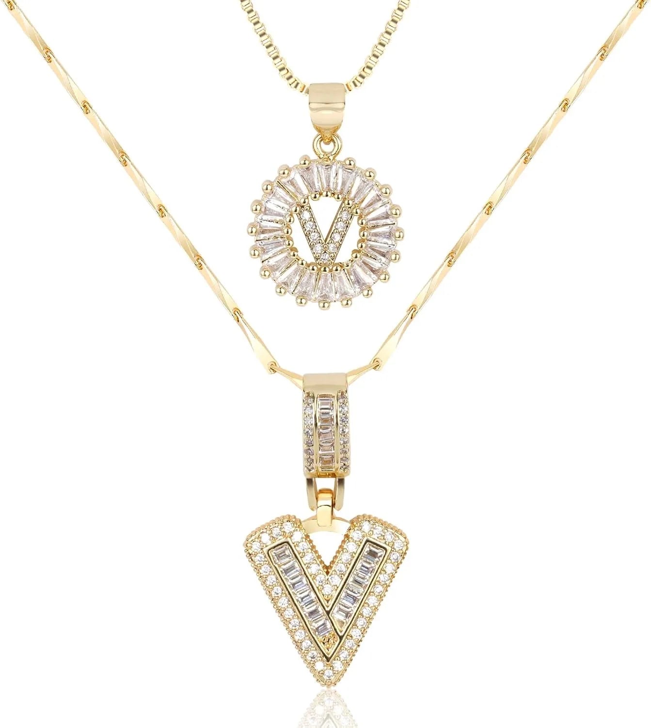 2PC Diamond Initial Necklace