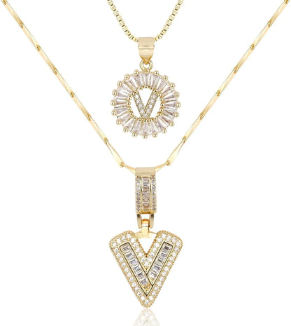 2PC Diamond Initial Necklace