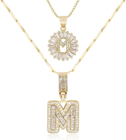 2PC Diamond Initial Necklace