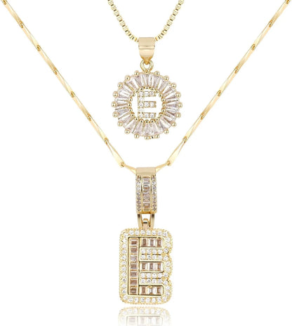 2PC Diamond Initial Necklace