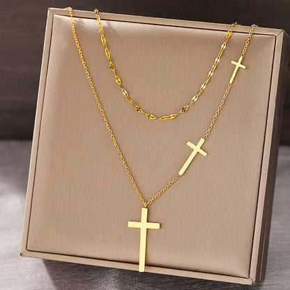 Dotifi Triple Cross Layered Necklace