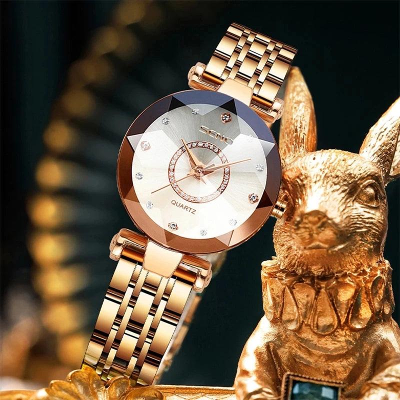 Ocean Star Crystal Watch - Luxury Rose Gold Women's Bracelet Watch