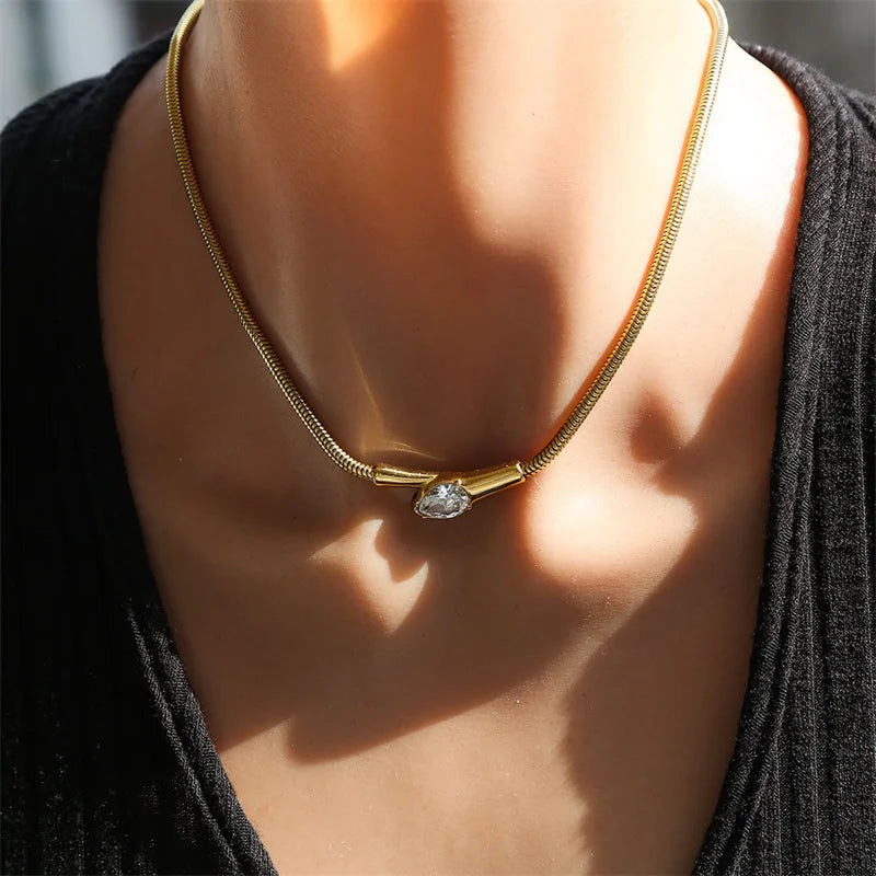 Ganemly Crystal Drop Snake Chain Necklace