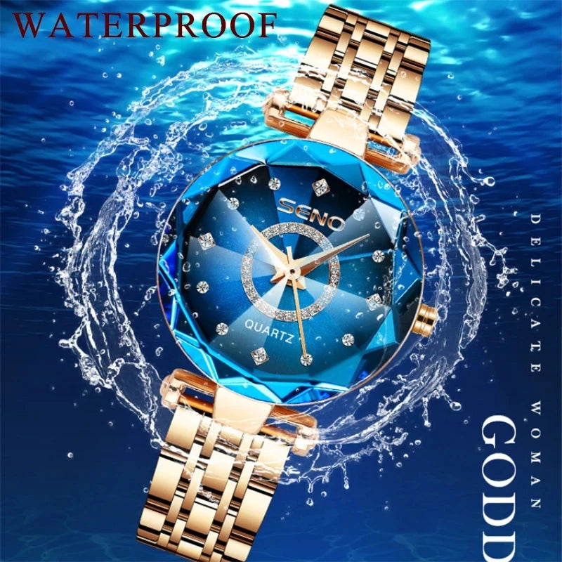 Ocean Star Crystal Watch - Luxury Rose Gold Women's Bracelet Watch