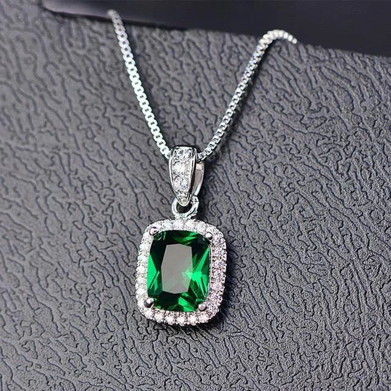 Emerald Halo Cushion Pendant Necklace