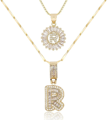2PC Diamond Initial Necklace