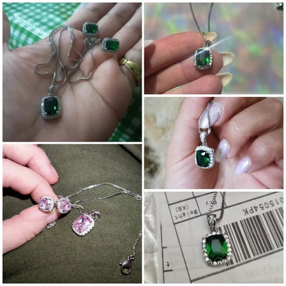 Emerald Halo Cushion Pendant Necklace