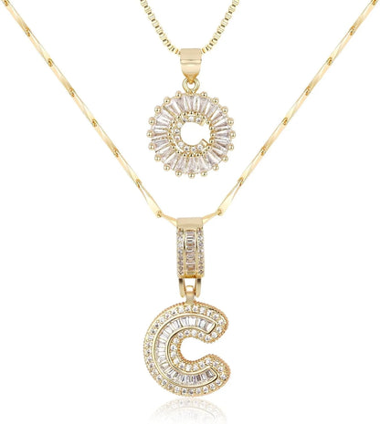 2PC Diamond Initial Necklace
