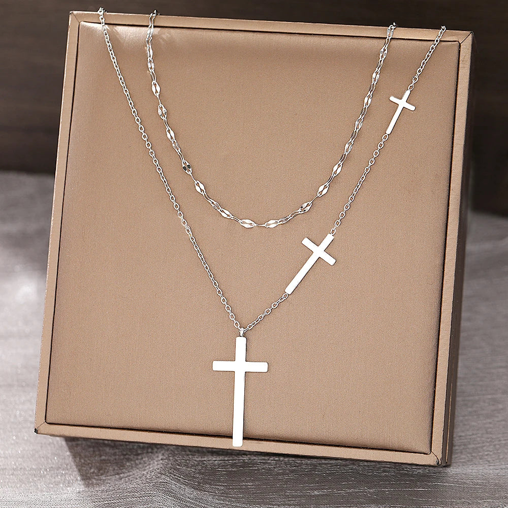 Dotifi Triple Cross Layered Necklace