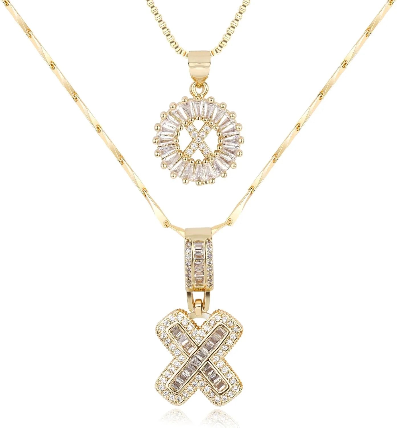 2PC Diamond Initial Necklace