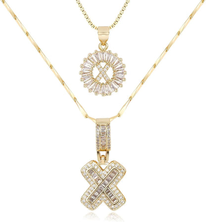2PC Diamond Initial Necklace