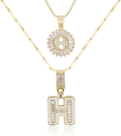 2PC Diamond Initial Necklace