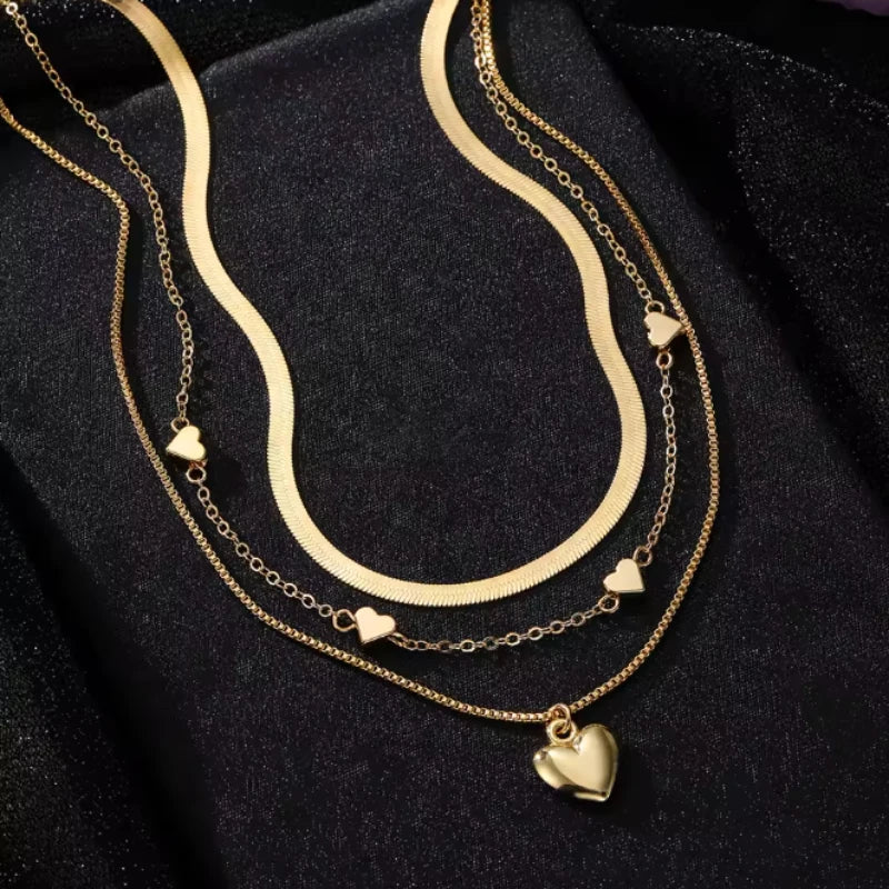 Golden Hearts Layered Necklace