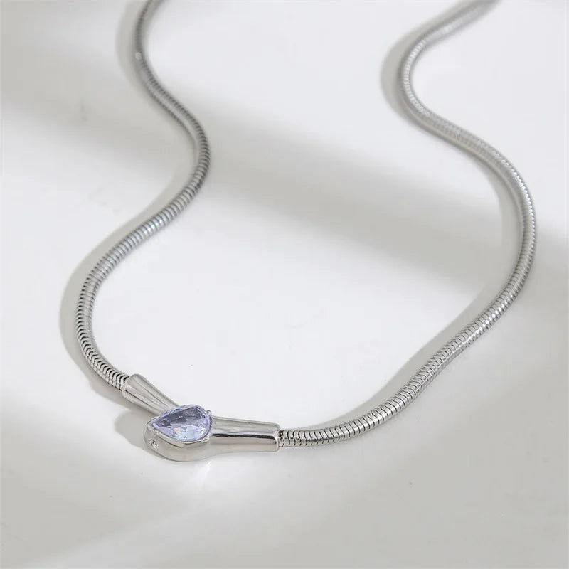 Ganemly Crystal Drop Snake Chain Necklace
