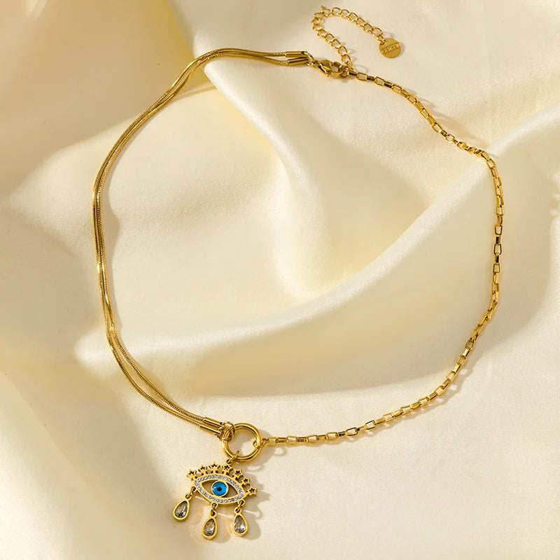 Ganemly Evil Eye Star Drop Necklace