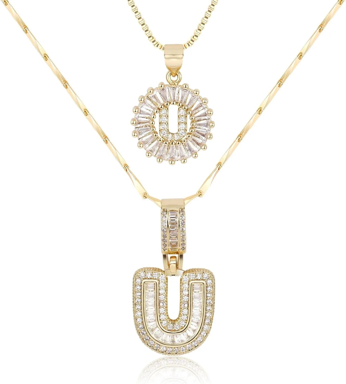 2PC Diamond Initial Necklace