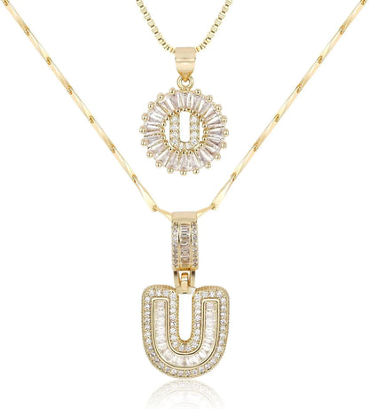 2PC Diamond Initial Necklace