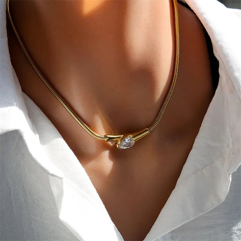Ganemly Crystal Drop Snake Chain Necklace
