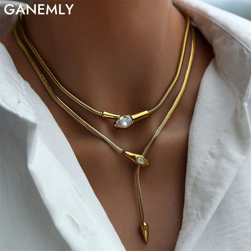 Ganemly Crystal Drop Snake Chain Necklace