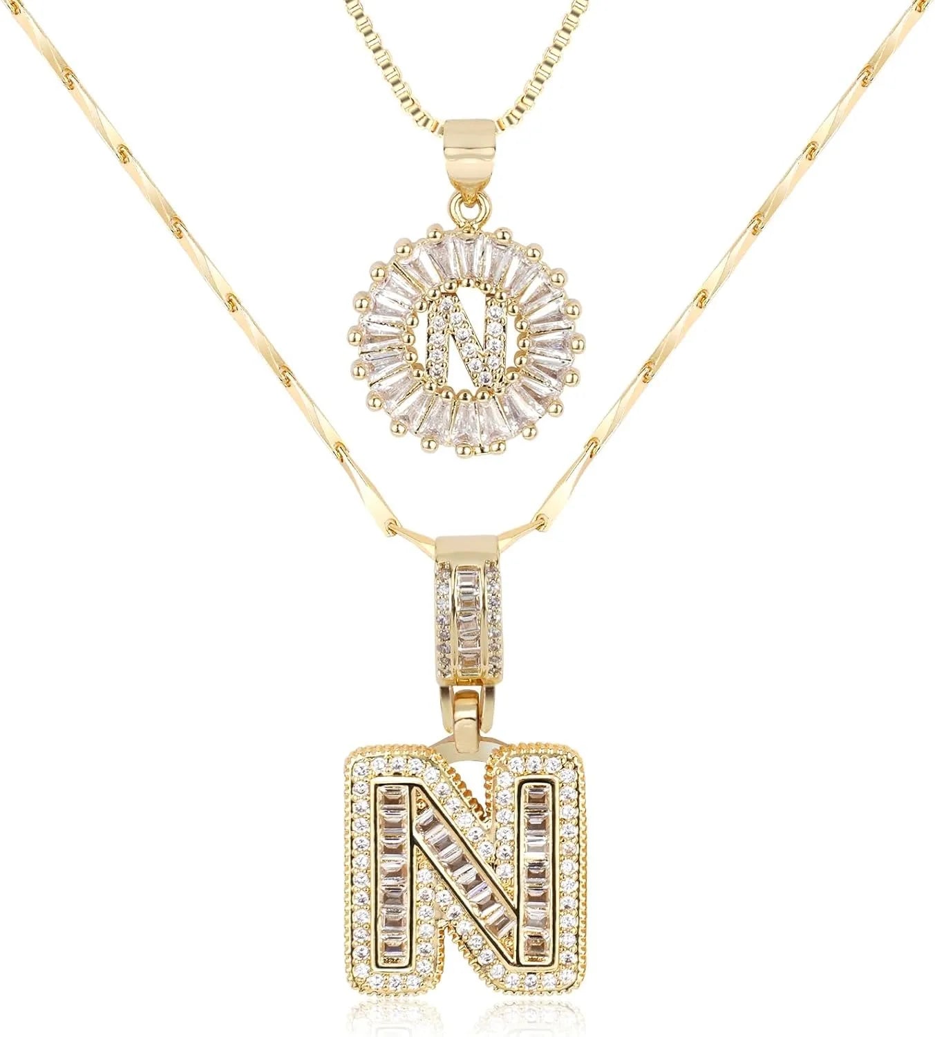 2PC Diamond Initial Necklace