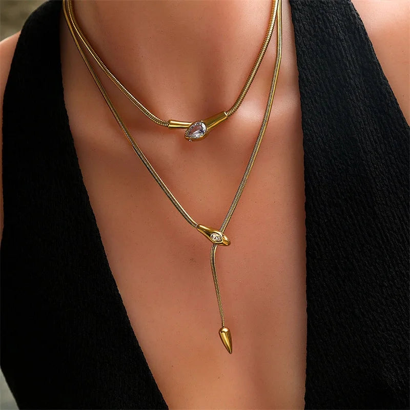 Ganemly Crystal Drop Snake Chain Necklace
