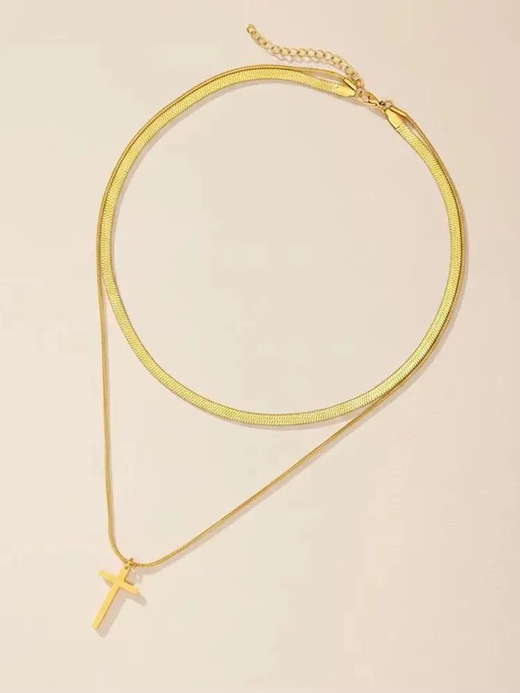 Golden Faith Herringbone Cross Necklace