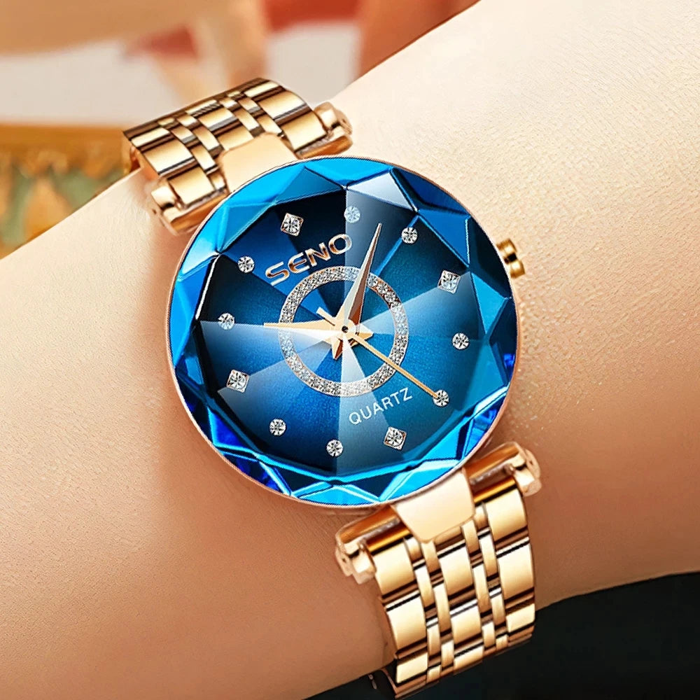 Ocean Star Crystal Watch - Luxury Rose Gold Women's Bracelet Watch