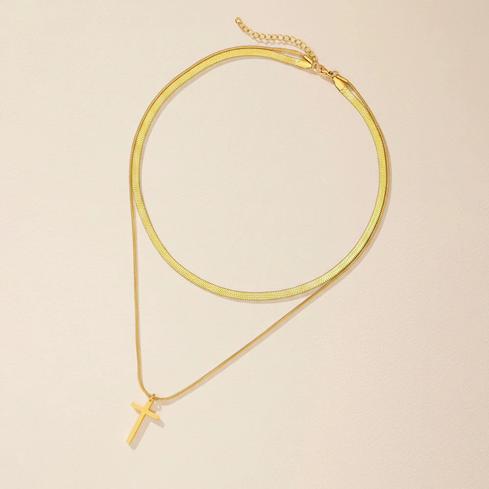 Golden Faith Herringbone Cross Necklace