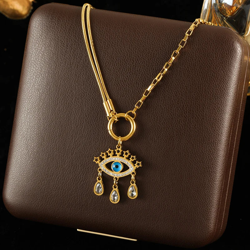Ganemly Evil Eye Star Drop Necklace