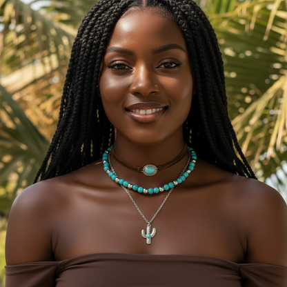 Beautiful Black model wearing bohemian necklace